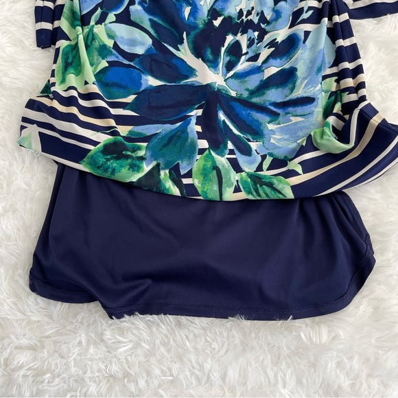 VINCE CAMUTO Navy Blue Striped Iris Dress Women’s Size 8 3/4 Sleeve Zip Back - Picture 7 of 7